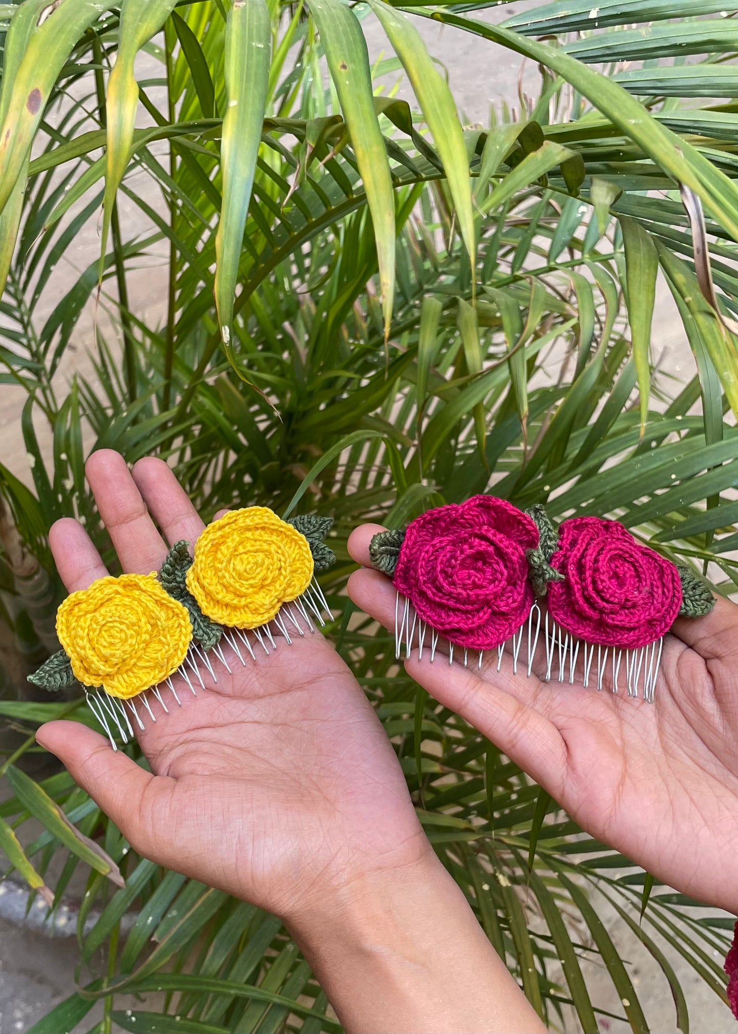 Pink Floral Crochet Hair Comb