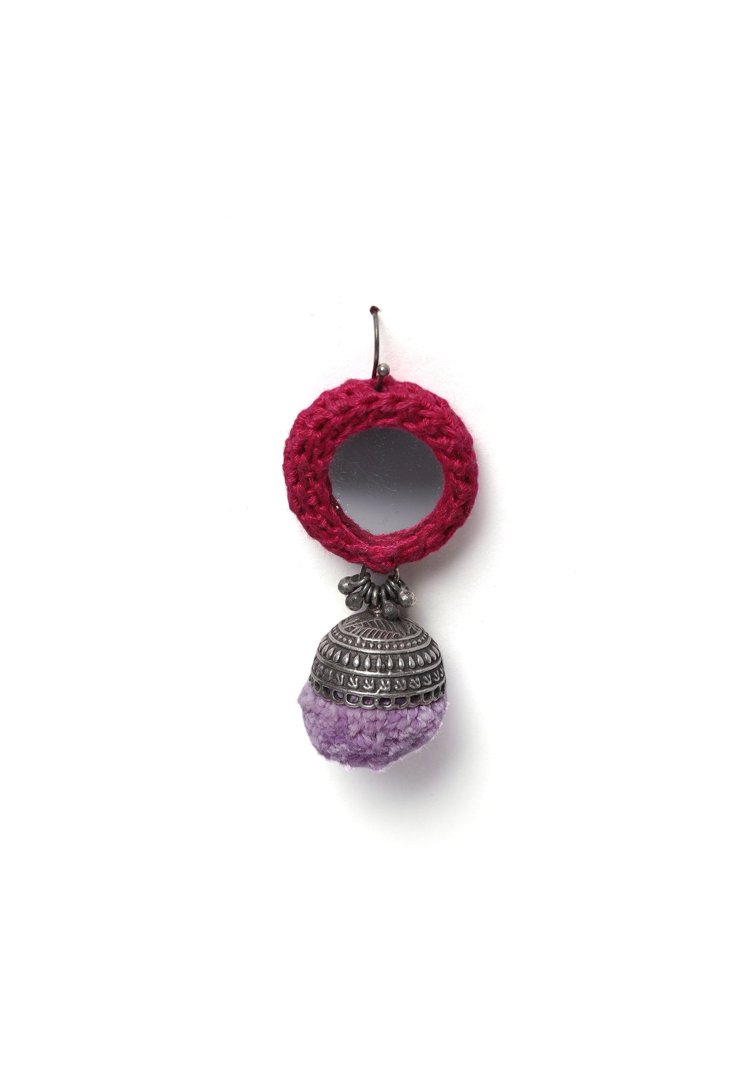 Pink & Purple Crochet Mirror & Cotton pom pom Earring