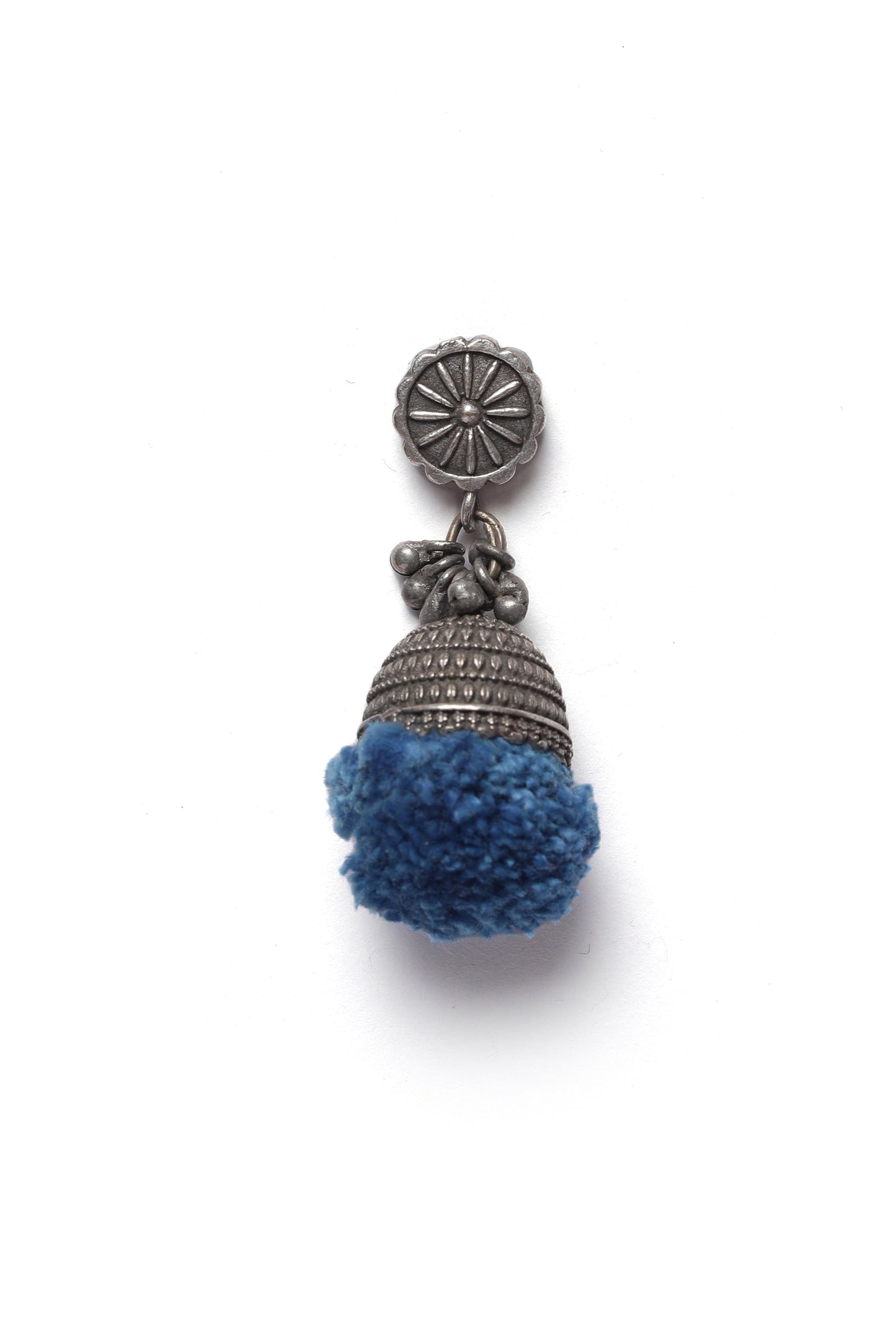 Indigo Pom Pom Brass Earrings