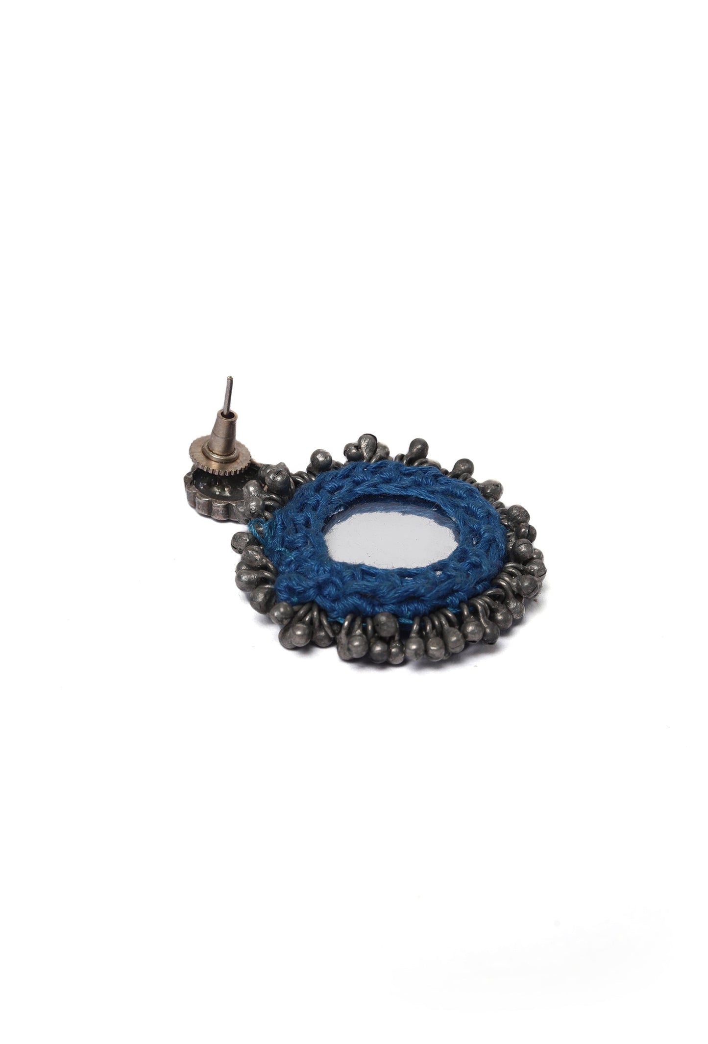 Blue Crochet Mirror work Earring
