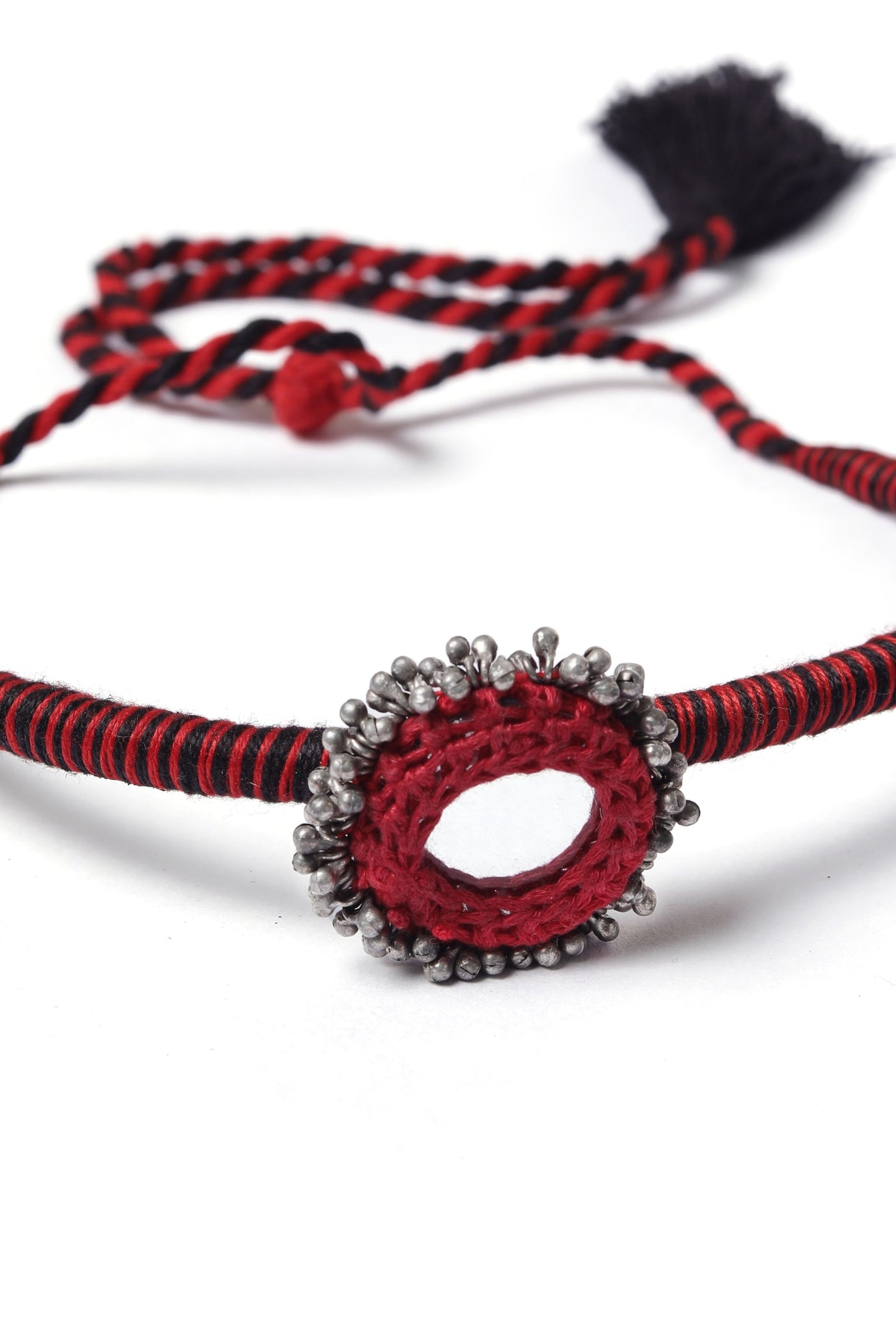 Black & Maroon Hasli with Red Thread Crochet Mirror Work