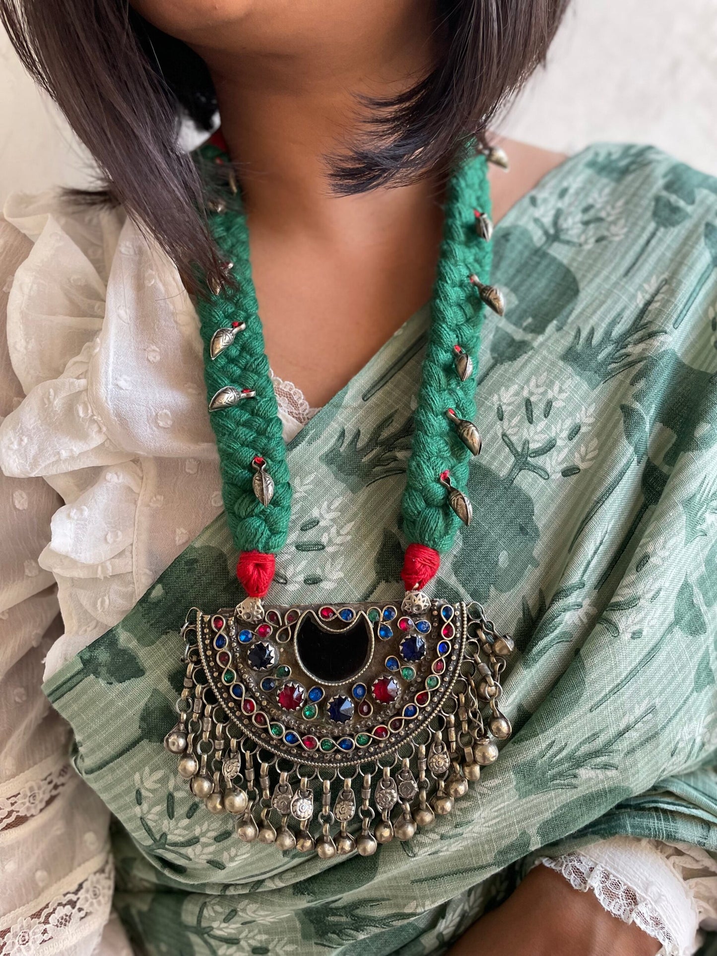 Vintage Afghan Red-Green Neckpiece