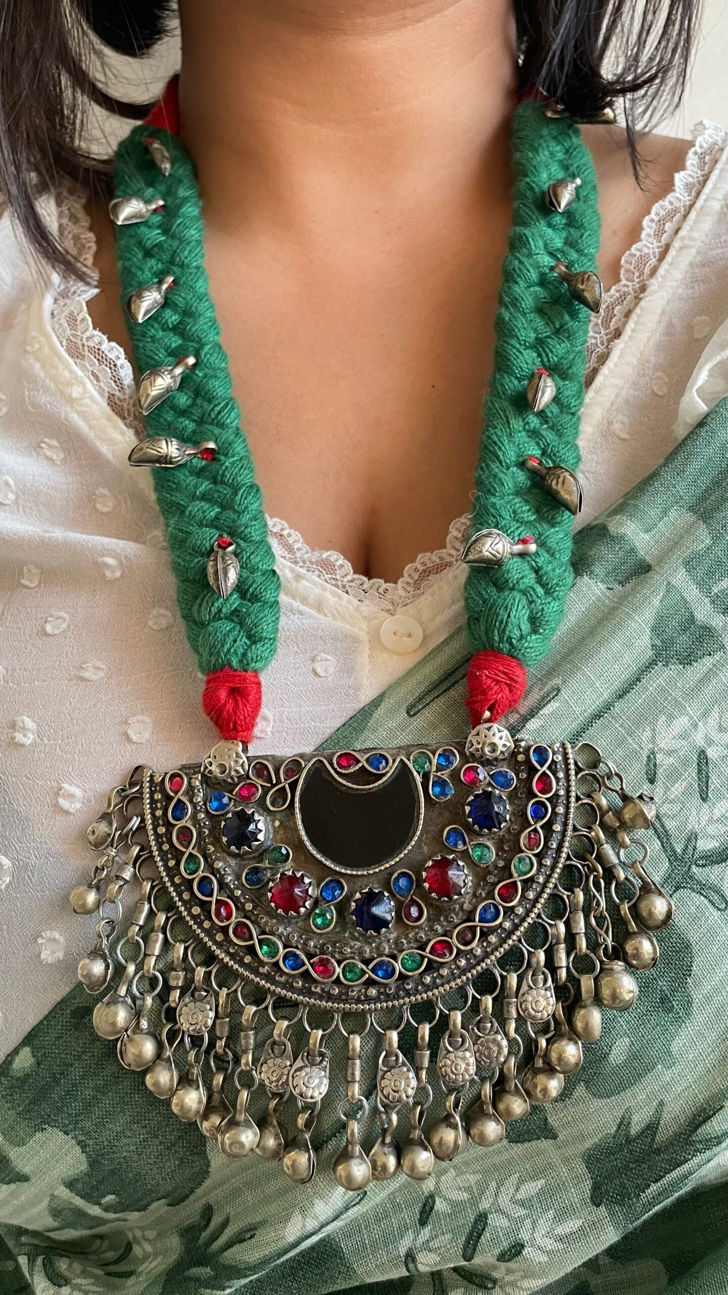 Vintage Afghan Red-Green Neckpiece