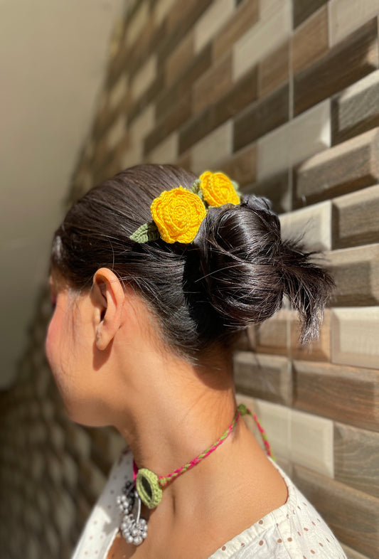 Yellow Floral Crochet Hair Comb