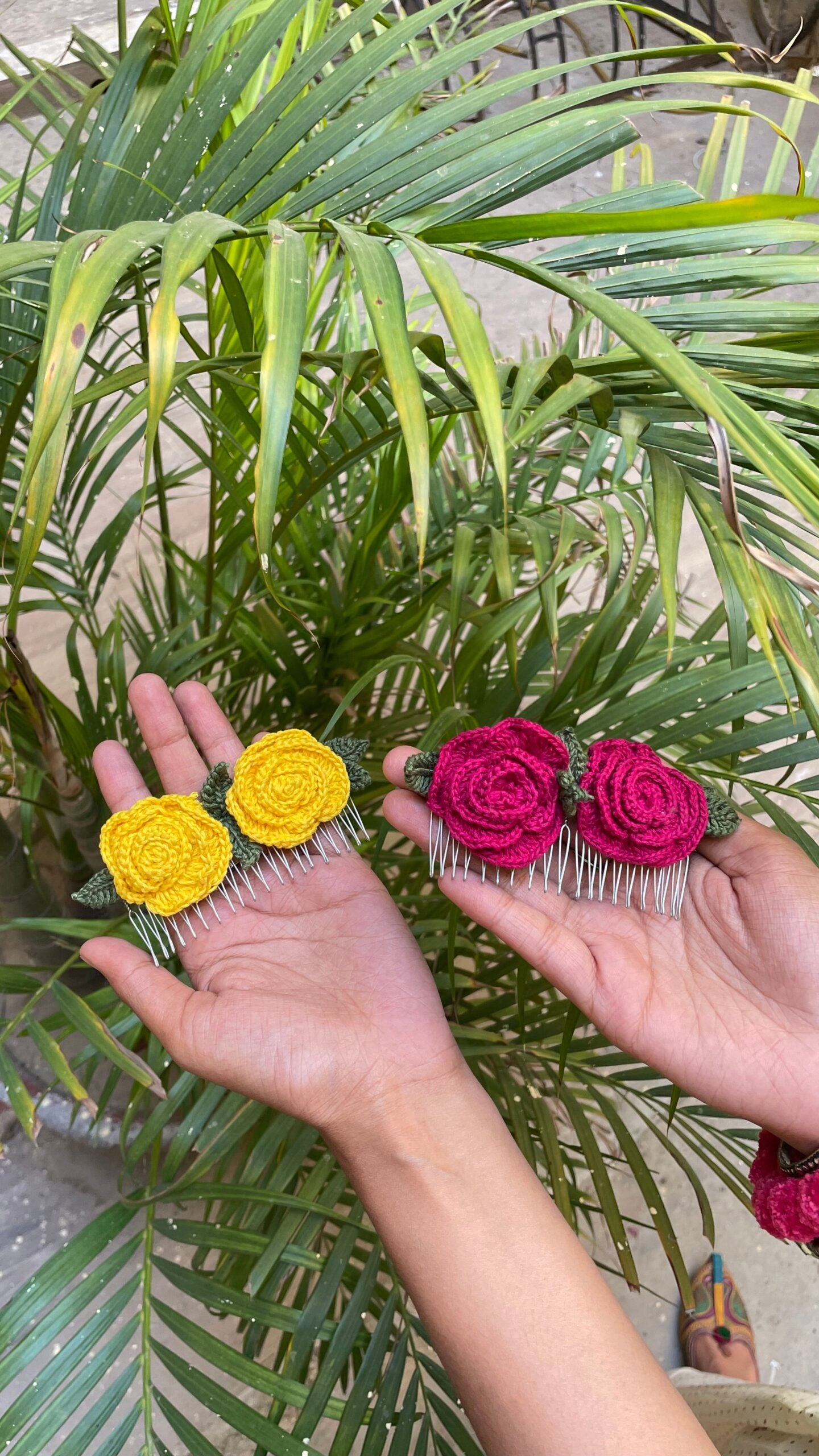 Yellow Floral Crochet Hair Comb