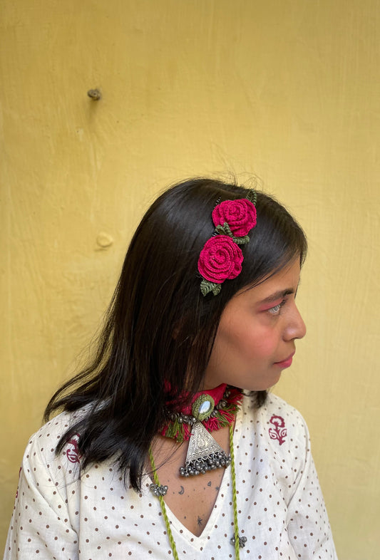 Pink Floral Crochet Hair Comb