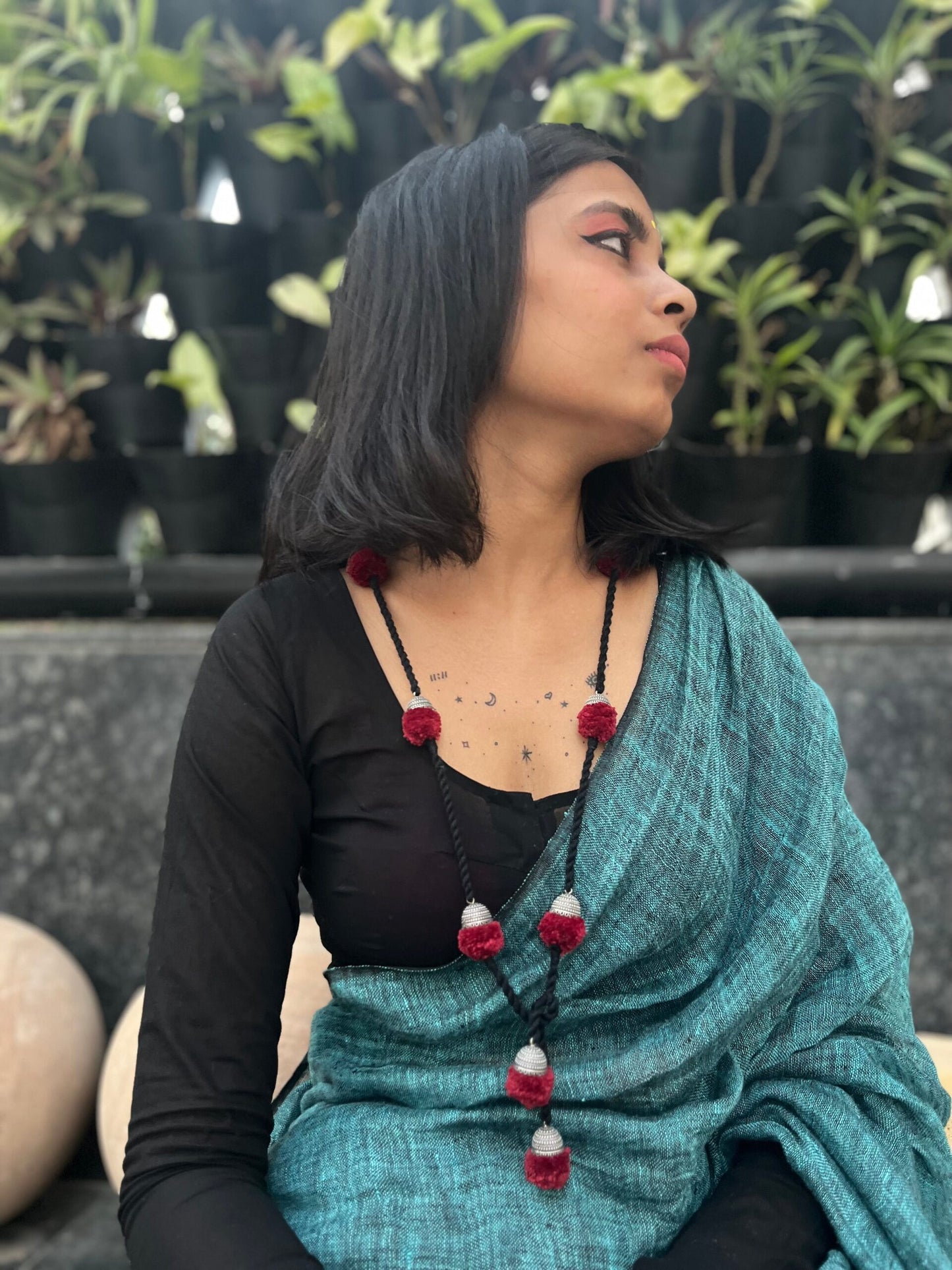 Black & Maroon Amboli Necklace