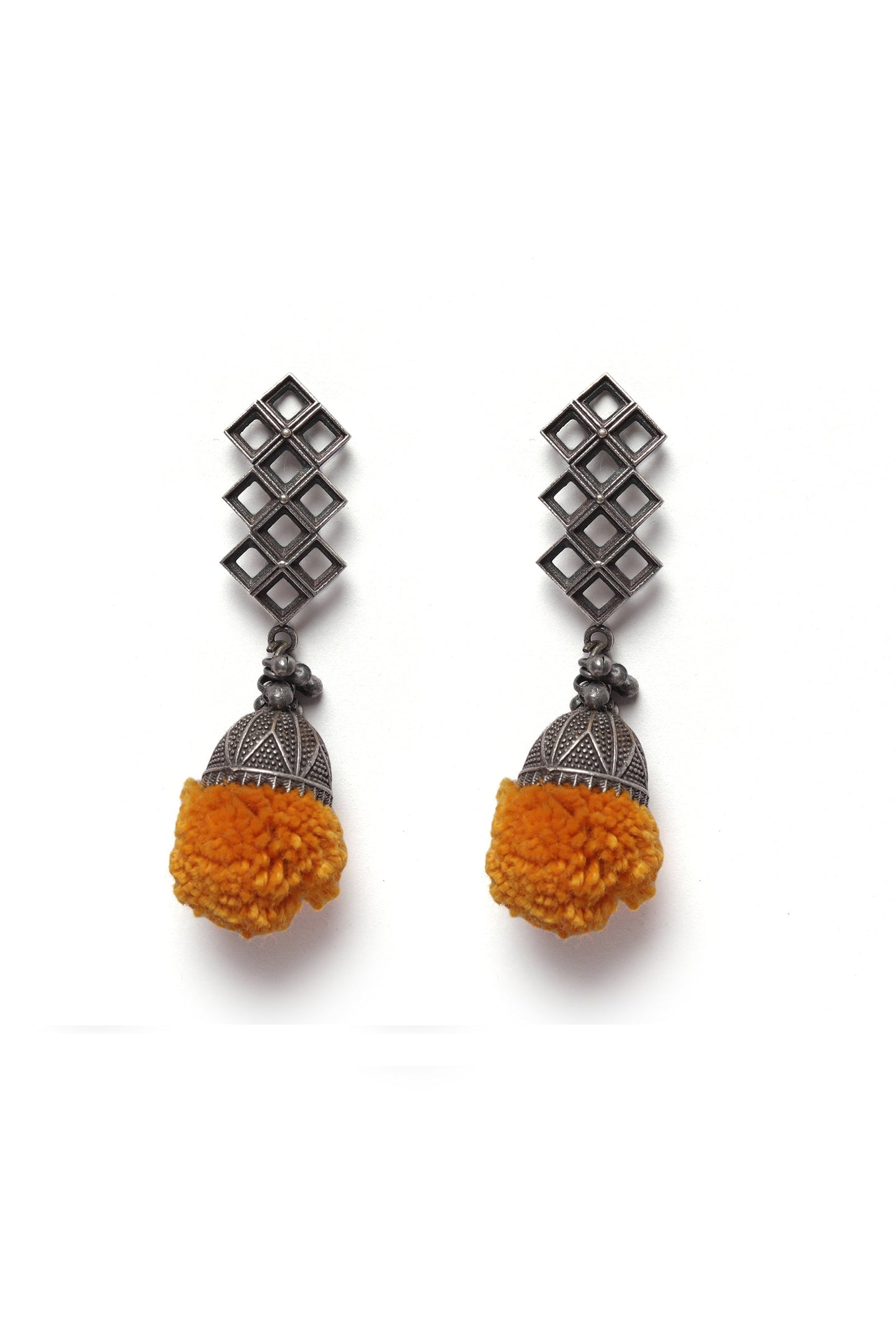 Yellow Cotton Pom Pom Brass Earring