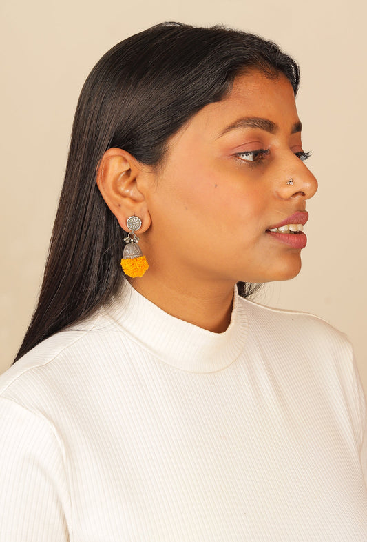 Kesariya Pom Pom Brass Earrings