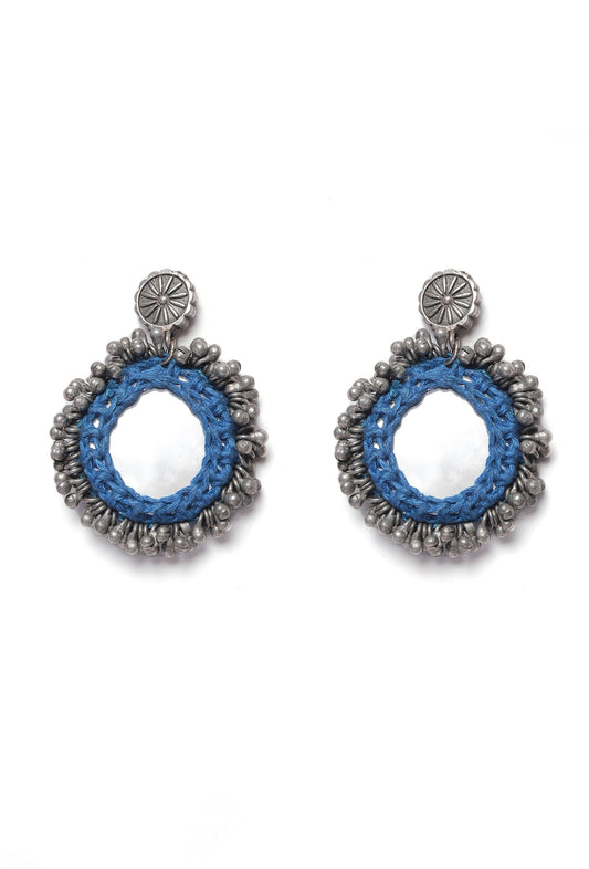 Blue Crochet Mirror work Earring