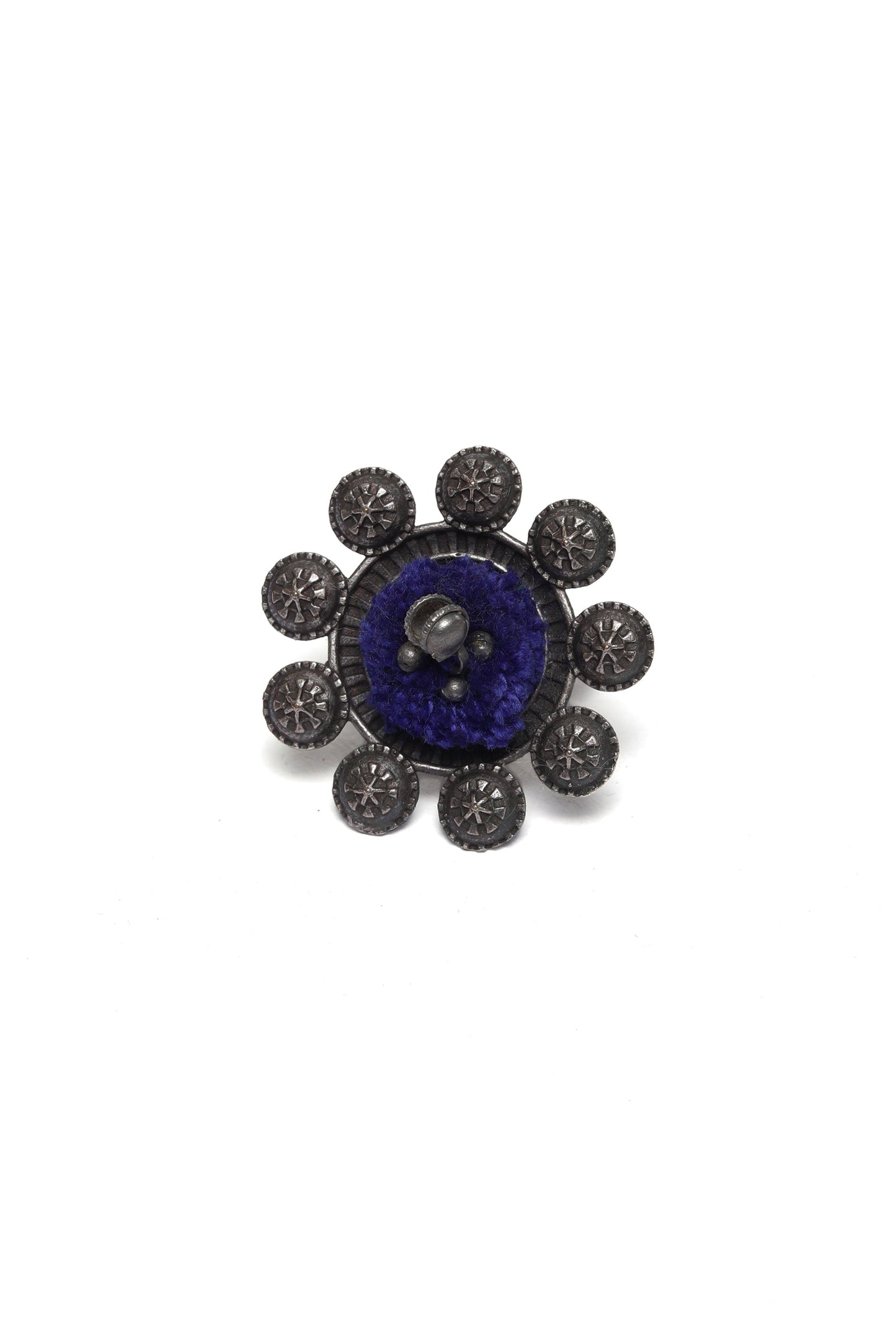 Blue Silver Tone Tribal Adjustable Ring