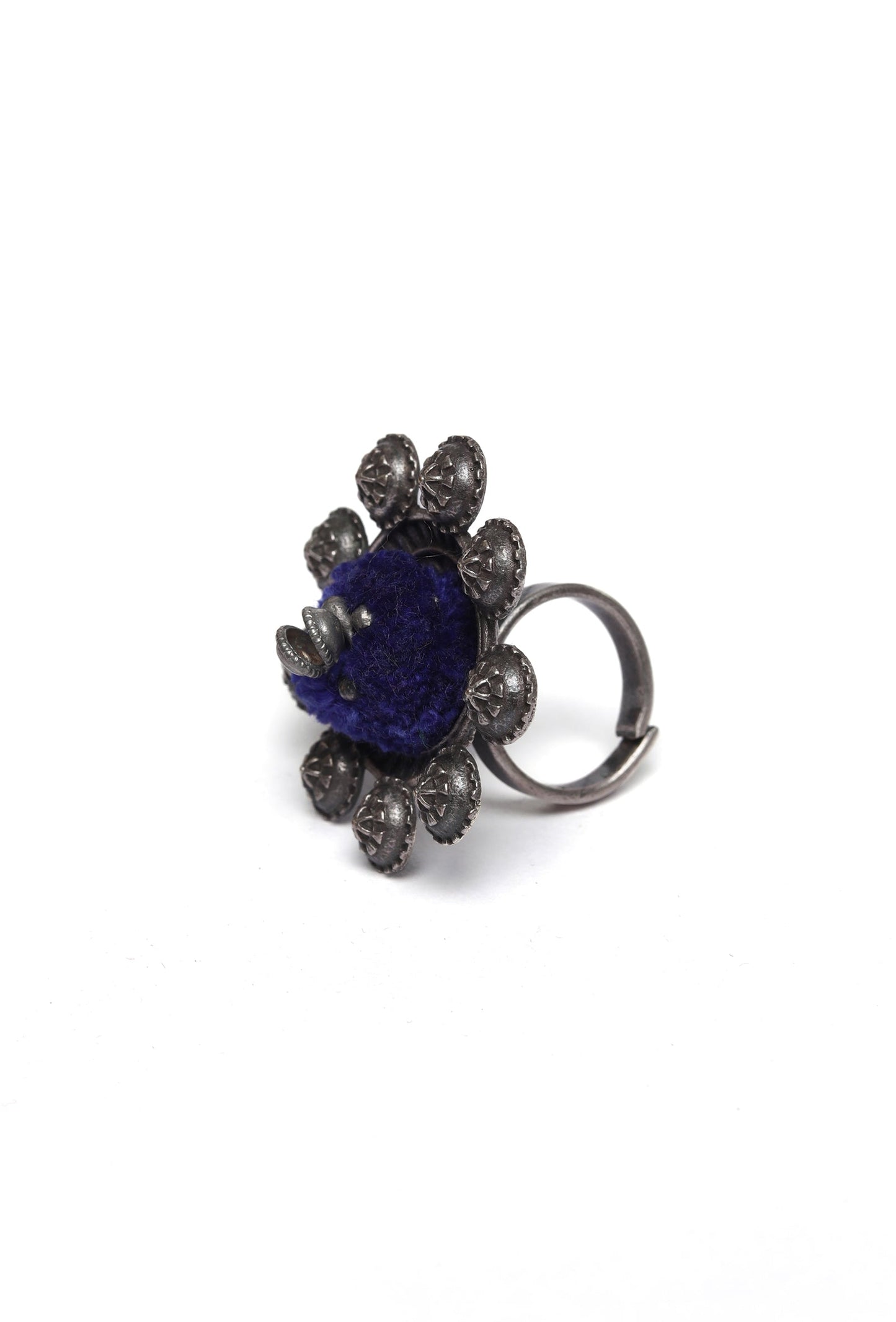 Blue Silver Tone Tribal Adjustable Ring