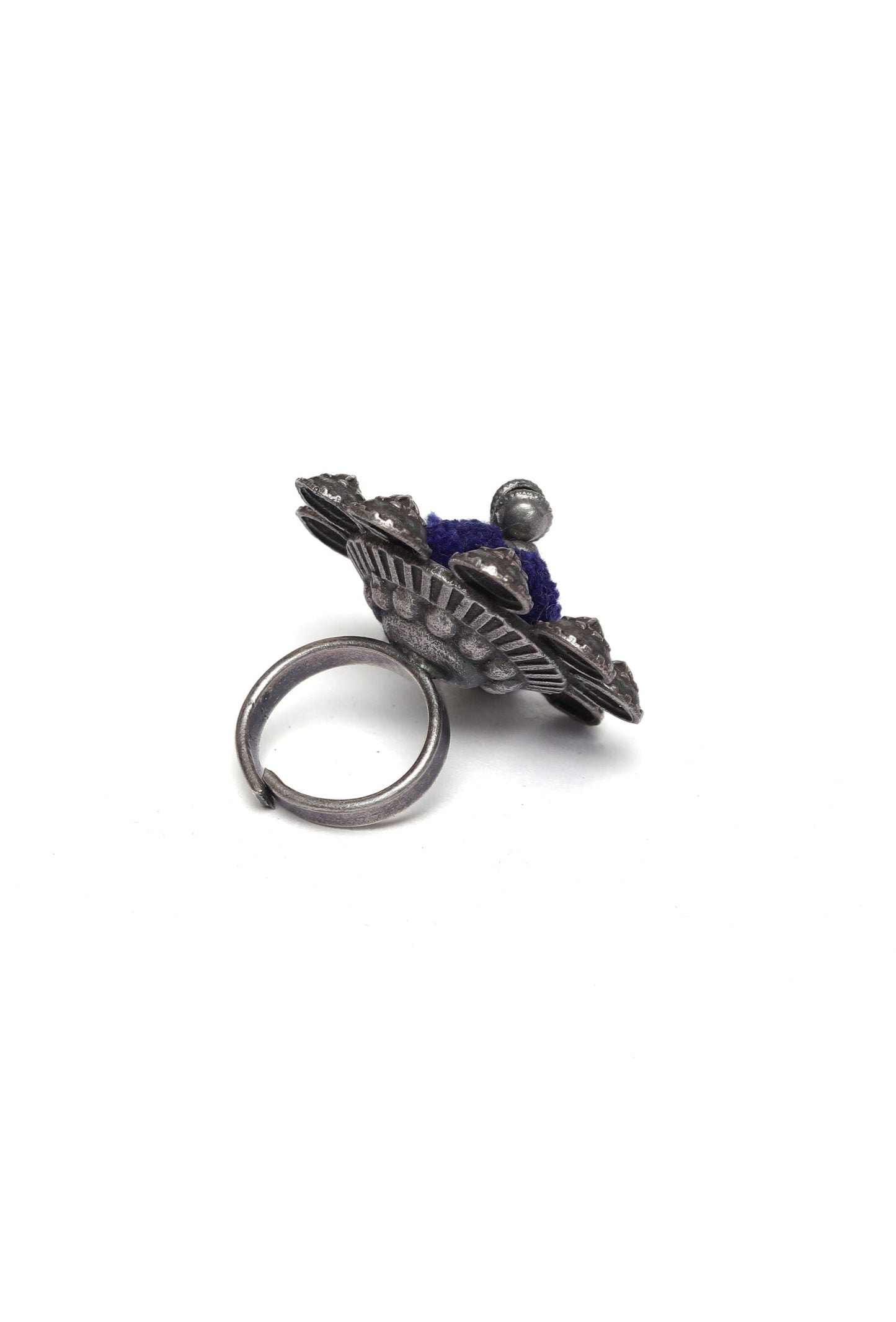 Blue Silver Tone Tribal Adjustable Ring