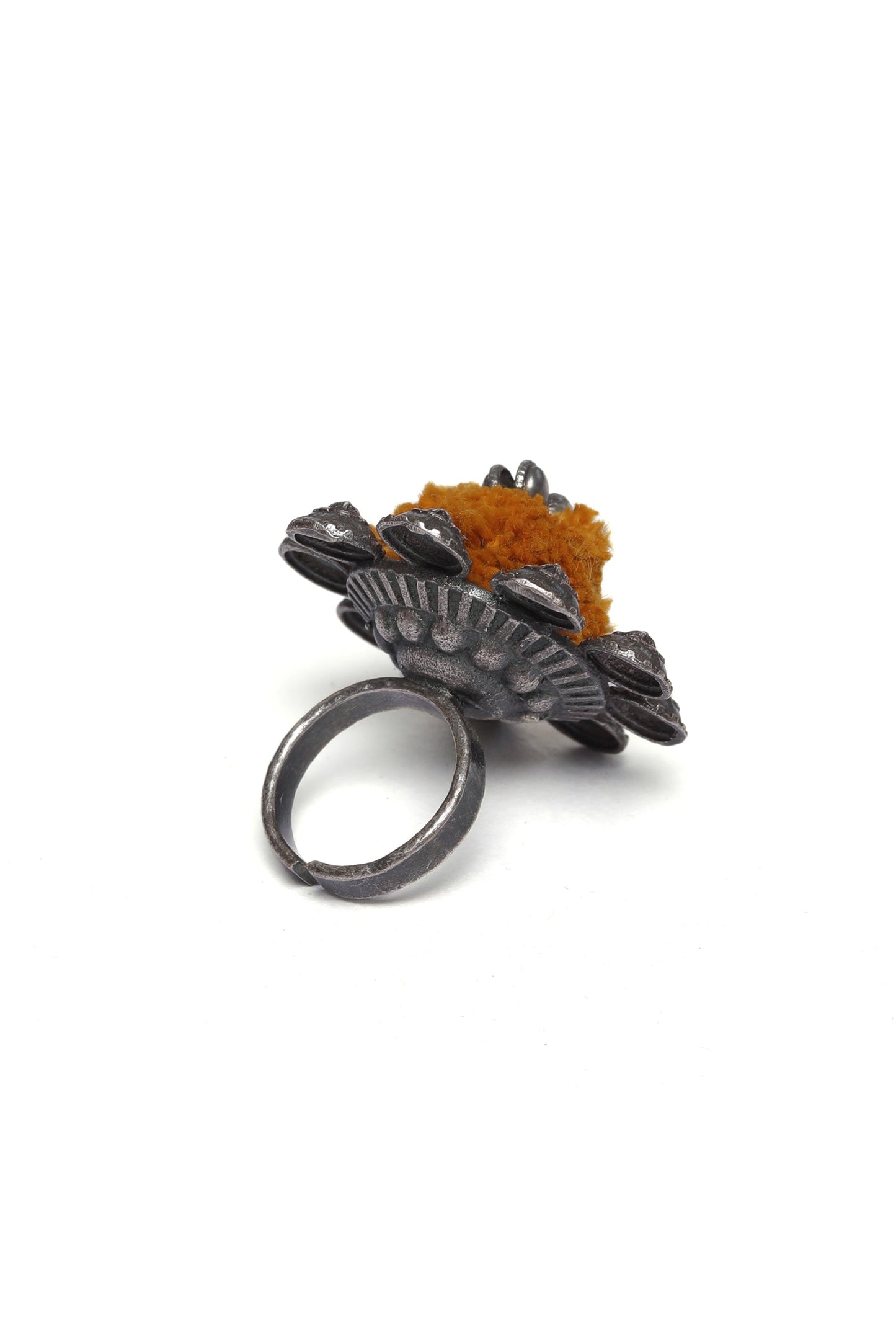 Yellow Silver Tone Tribal Adjustable Ring