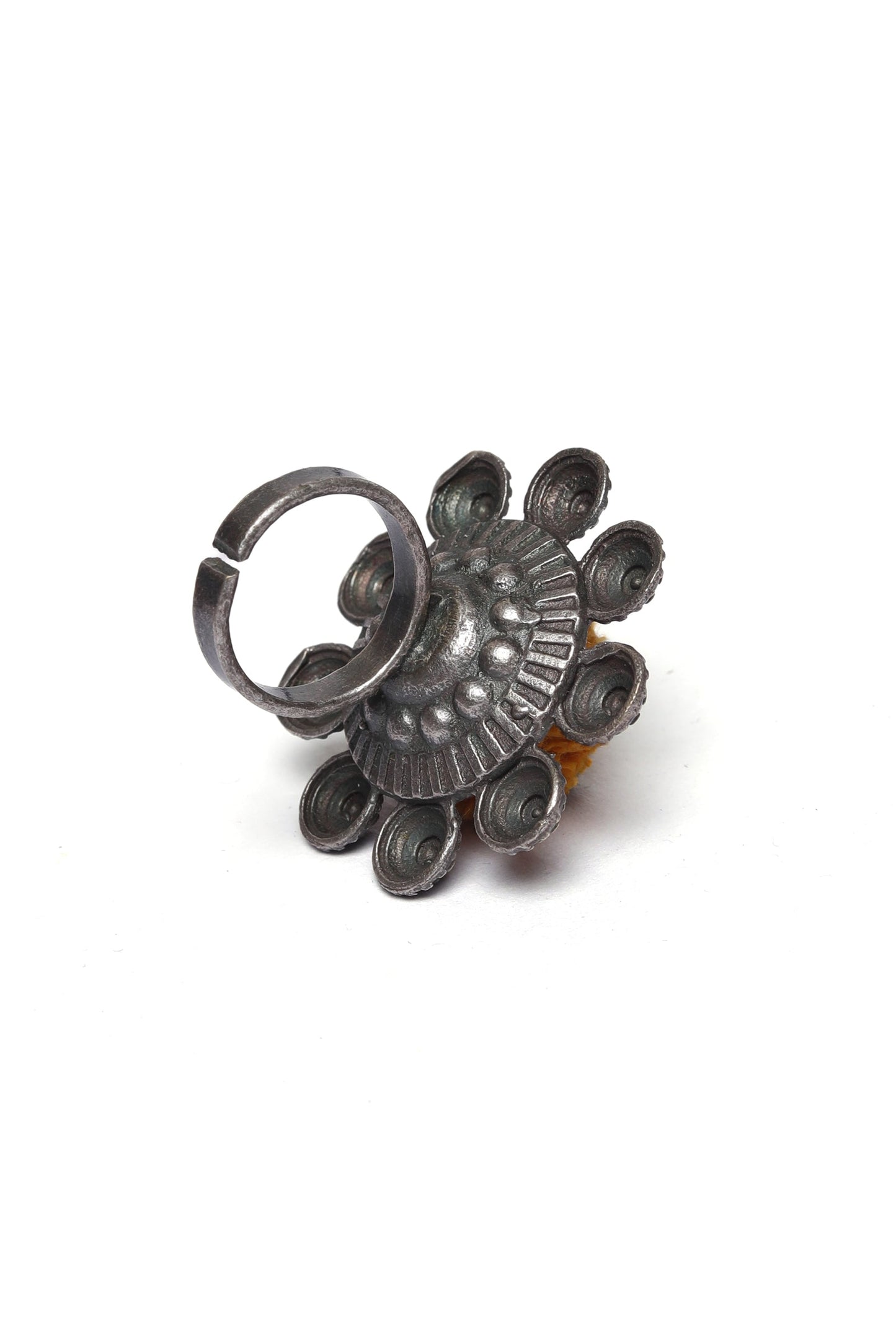 Yellow Silver Tone Tribal Adjustable Ring