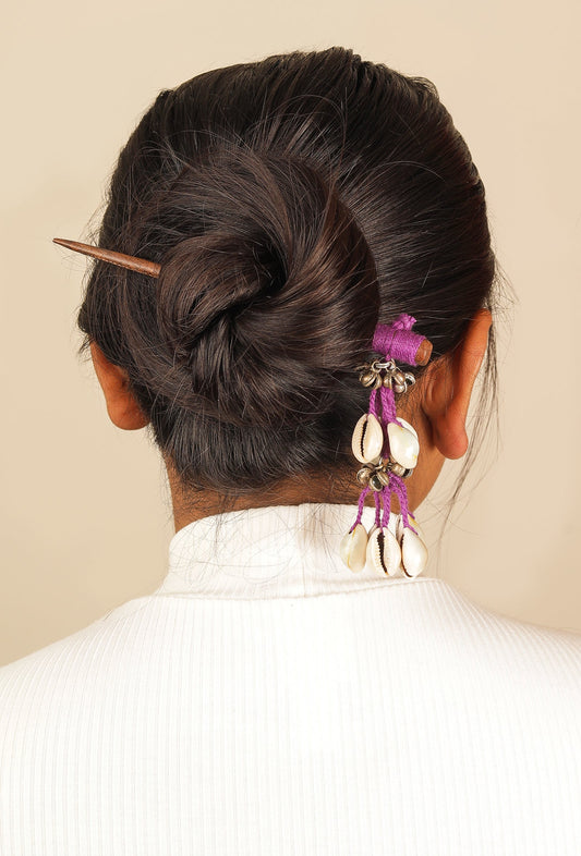 Handmade Purple And white Cori Bun Stick