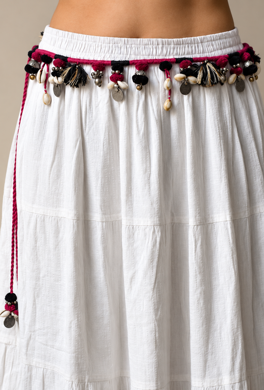 Maroon & Black Afghani Ghungroo Waist Band
