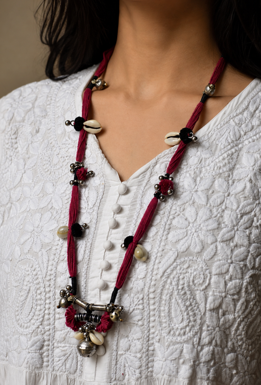 Afghani Maroon & Kori Long Necklace