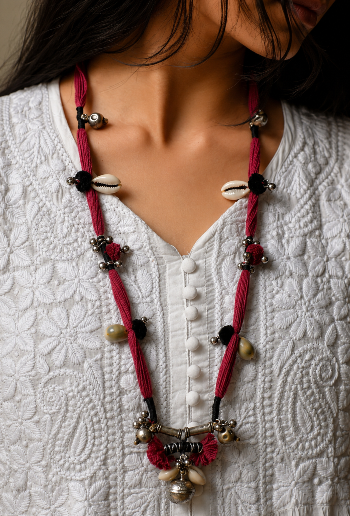 Afghani Maroon & Kori Long Necklace