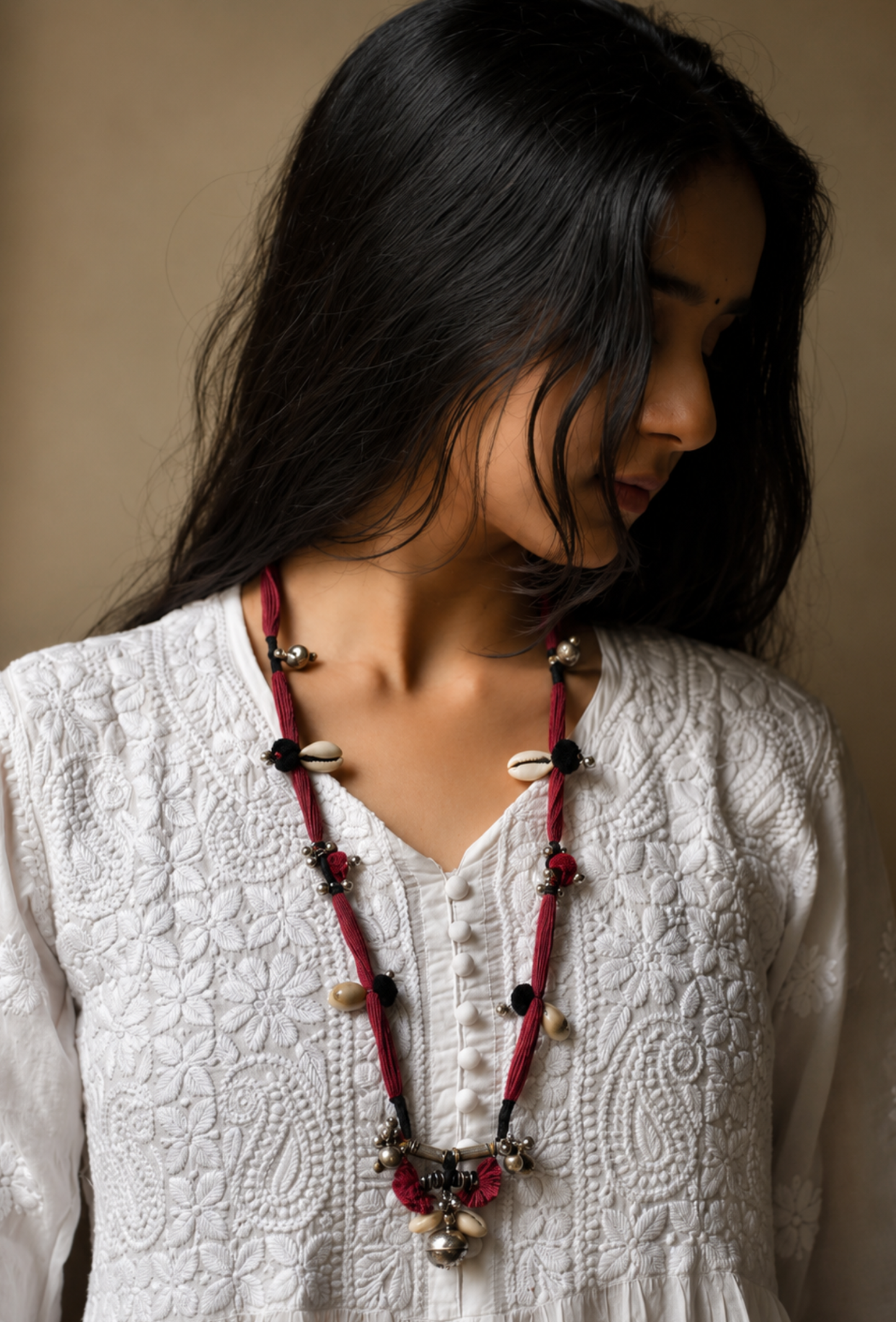 Afghani Maroon & Kori Long Necklace