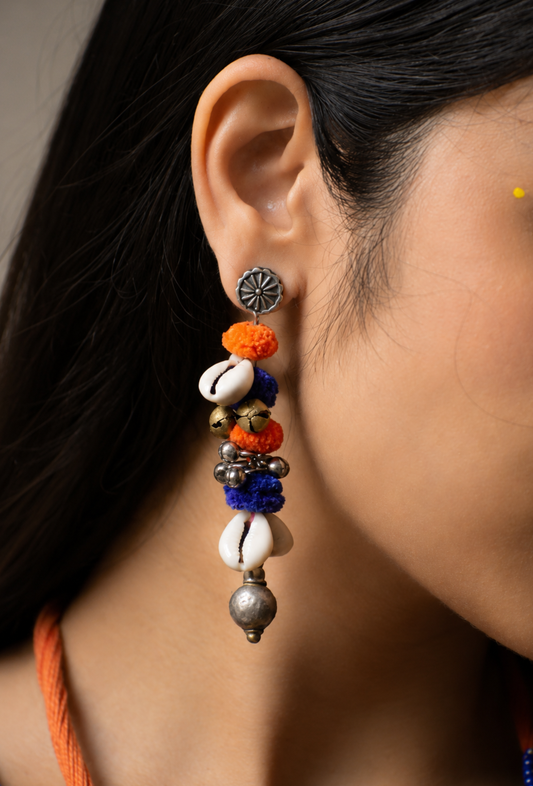 Afghani Orange & Blue Kori Earrings